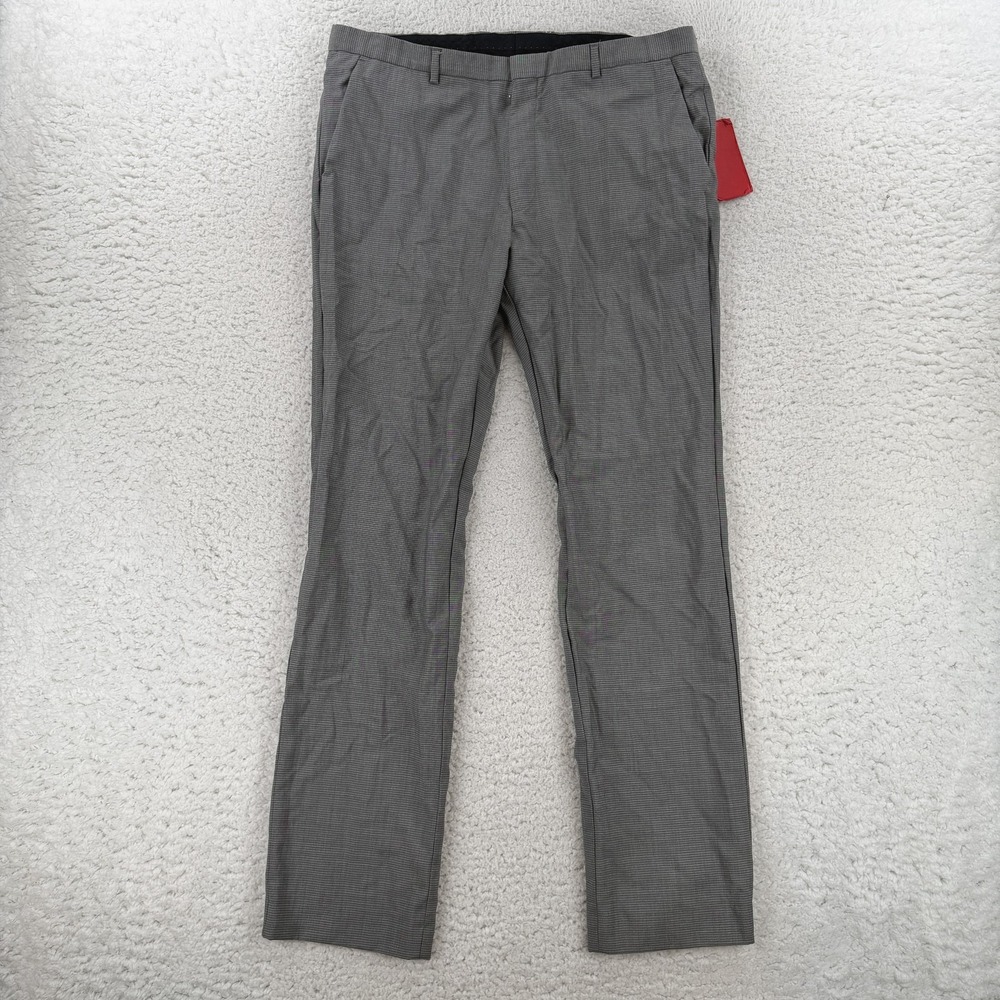 Hugo Boss Mens 38R Gray Slim Fit Wool Check Business Dress Pants Heise7 50242374